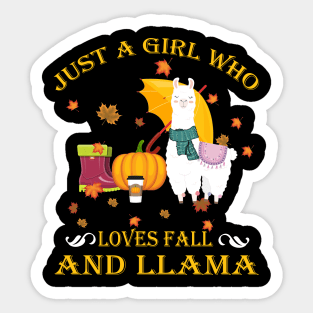 Just A Girl Who Loves Fall & Llama Funny Thanksgiving Gift Sticker